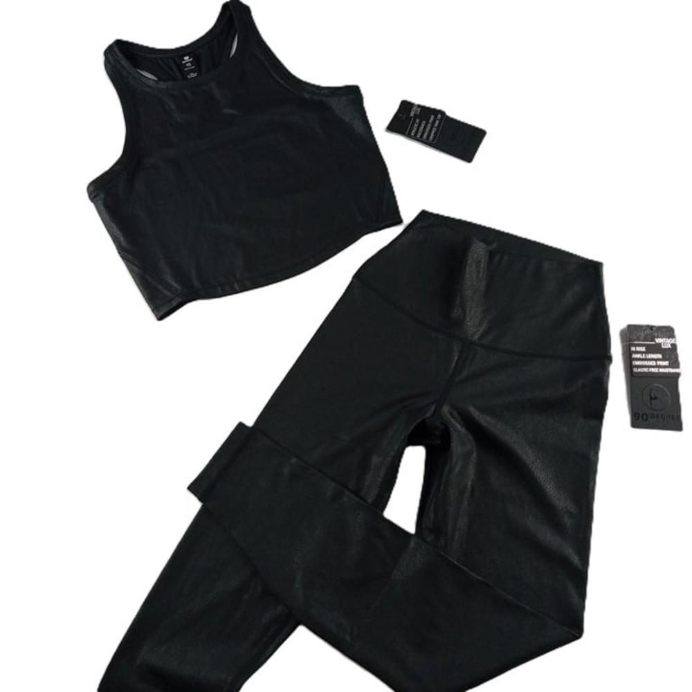 Vintage Lux Black Cropped Tank Top And Embossed Legging Set Nwt